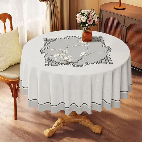 YL-39032 Custom Ethnic Style PVC Round Tablecloth Faux Embroidery Design Waterproof, Oil-Proof, Heat-Resistant, and Maintenance Free