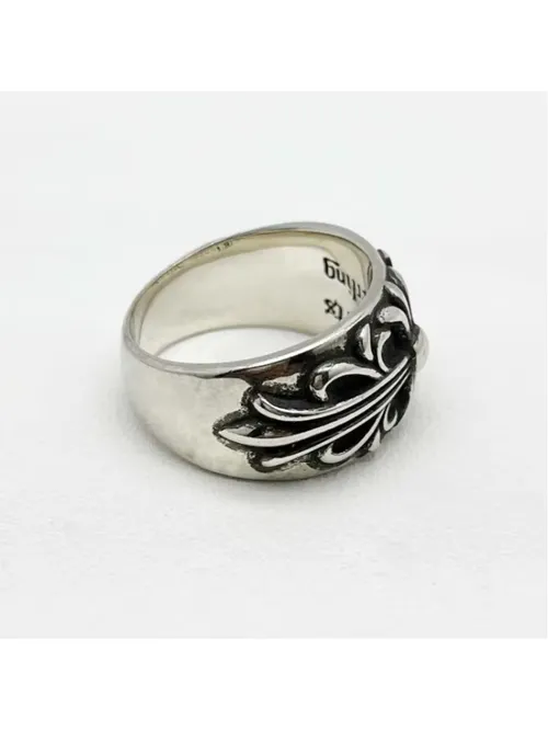 S925 Sterling Silver Protector Ring, Medium Size, European and American Antique Heavy Industry Ring, Domineering Classic Style, Cross Flower