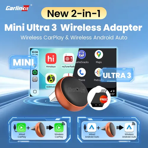 2026 CarlinKit 5.0 Mini Ultra 3 CarPlay Android Auto Wireless Adapter For Wired CarPlay &Android Auto Cars OTA Upgrade Smart Box