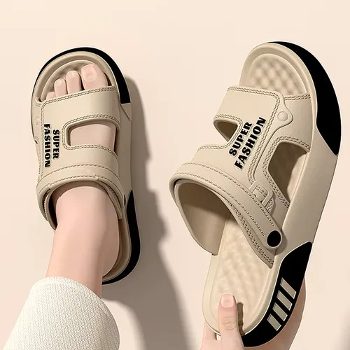 SHAJI Men Slippers Summer EVA Soft-soled Platform Slides Sandals Indoor Outdoor Walking Beach Shoes Flip Flops Mens Home Shoes