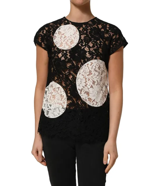 Dolce & Gabbana Lace Floral-Circle Blouse — Black