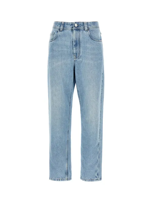 Brunello Cucinelli High-Rise Cotton Denim Jeans — Blue