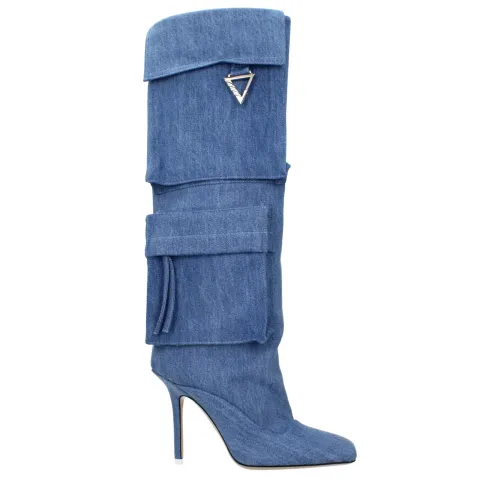 The Attico Stacked Strap Denim Heel Boot — Blue