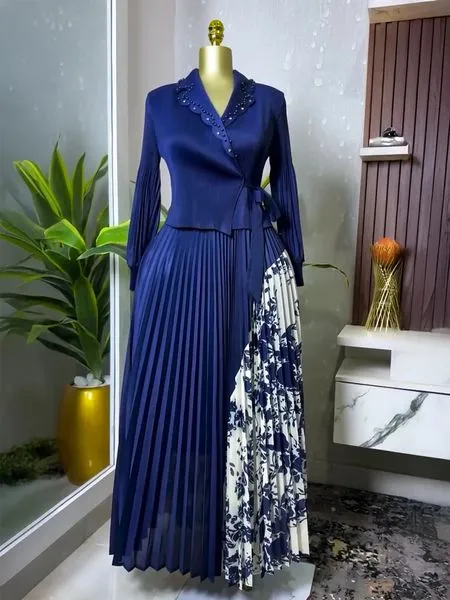 Women Pleated Ball Gowns Formal Plus Size Clothing Evening Dresses Woman Luxury Elegant Party Long Sleeve Dress