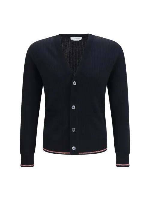 Thom Browne Ribbed Merino Wool Cardigan — Navy