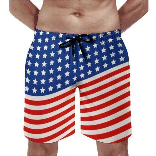 American Flag Print Board Shorts Stars and Stripes 4th of July Beach Short Pants Elastic Waist Pattern Print Swimming Trunks L260526
