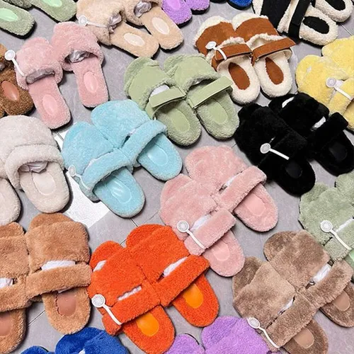 Designer Winter Slippers Fur Wool Sandal For Women Warm Indoor Homes Wear Size EU35-42 With Box 631