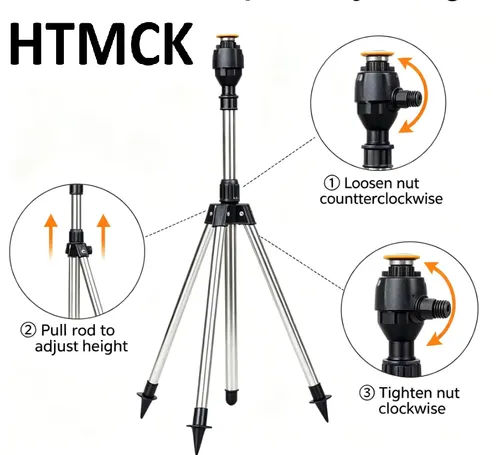 HTMCK Stainless Steel Telescopic Support Tripod 360 Rotatable Garden Sprinkler Head Set Outdoor Lawn Yard Watering Tool