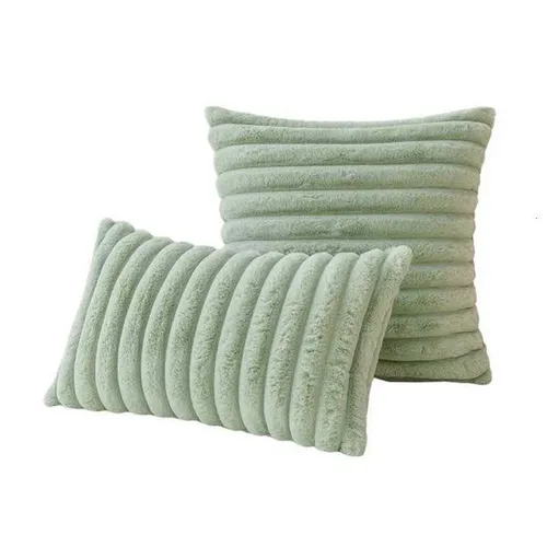 2pcs Green Gift Throw Pillow Covers Soft Faux Rabbit Fur Striped Texture Cushion Cases Modern Decorative Couch Pillowcase H260330