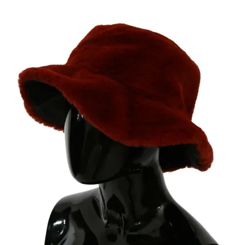 Dolce & Gabbana HAT20076 Fur Wide Brim Bucket Hat — Red