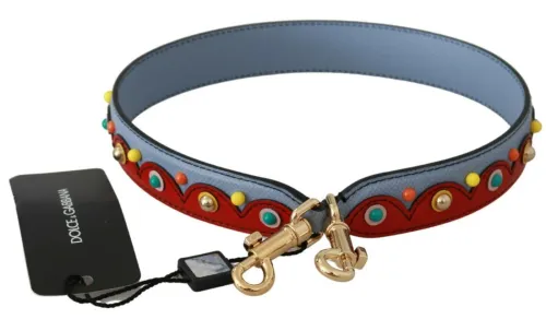 Dolce & Gabbana Embellished Leather Shoulder Strap — Blue