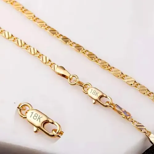 Fashion 18K Gold Necklace 2MM 16/18/20/22/24/26/28/30 Inch Side Chain Necklace For Women Men Jewelry 925 Silver Necklace