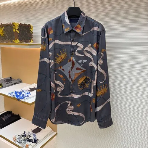 High quality men's shirt designer long sleeved shirt casual lapel silk printed shirt fashionable men's top