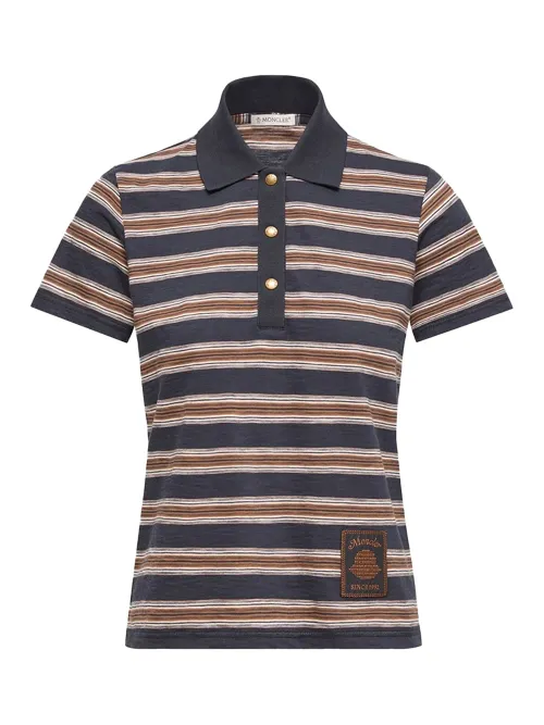 Moncler Striped Cotton Polo — Navy