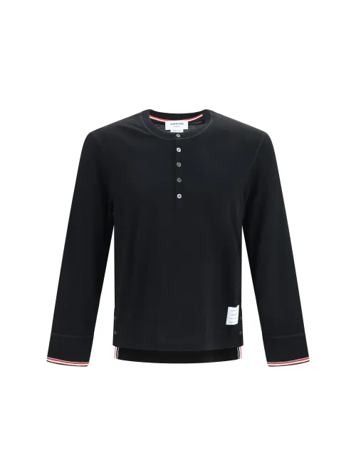 Thom Browne Buttoned Merino Wool Sweater — Black