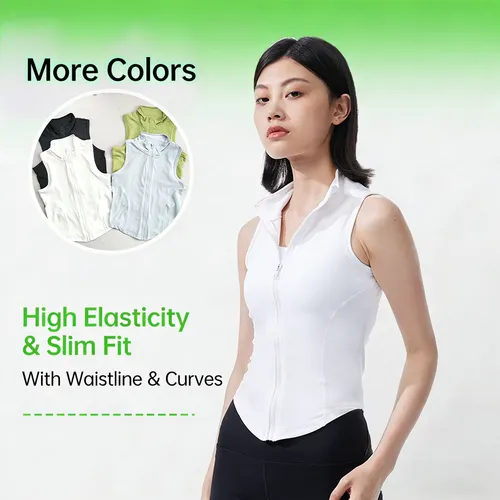 Zip Up Training Vest, Sleeveless Quick Dry Top for Gym, Running & Yoga, Casual Outer Wear