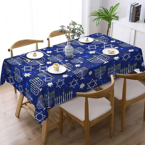 Je Happy Hanukkah Menorah rectangle Tablecloth Dining Room decor waterproof Tablecloth for table Holiday party decorations M251128