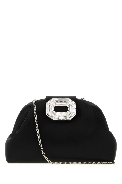 Amina Muaddi Crystal-Embellished Clutch — Black