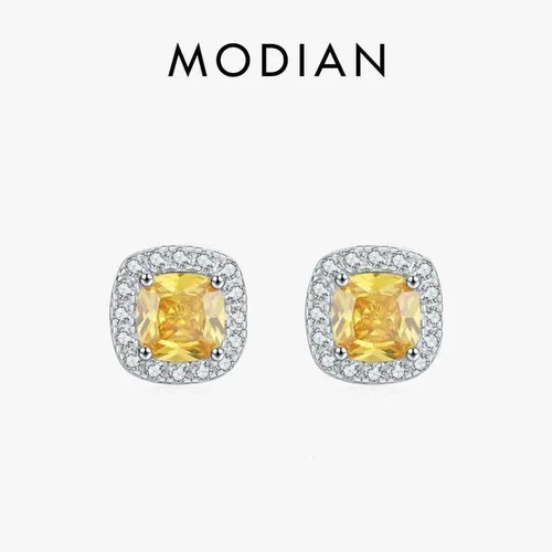 MODIAN Yellow Sparkling Cubic Zirconia Platinum Plated Stud 925 Sterling Silver Earrings For Women Wedding Jewelry H260309