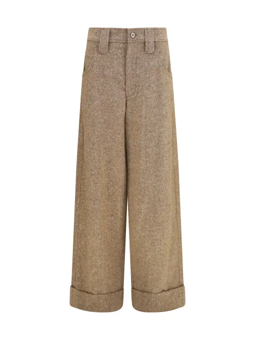 Brunello Cucinelli Wool-Blend Trousers — Beige