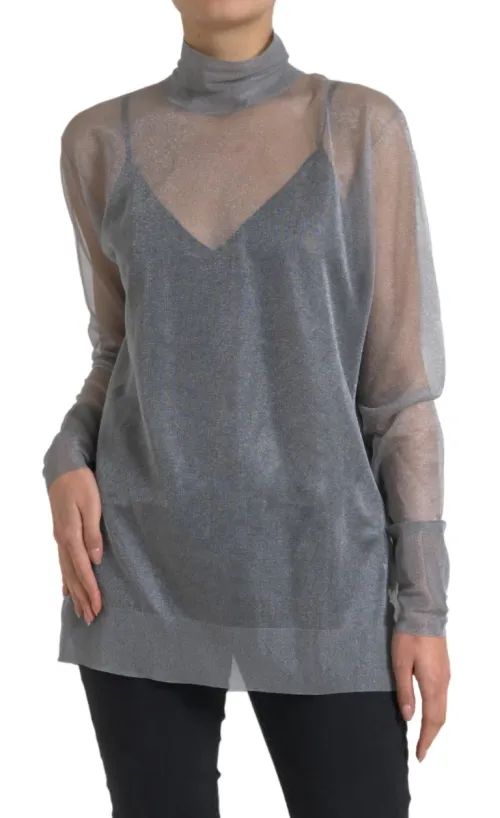 Dolce & Gabbana Mesh Turtleneck Blouse — Gray