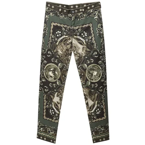 Dolce & Gabbana Puppet-Print Cotton Trousers — Green