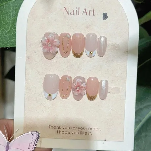 10Pcs French Almond Handmade Press on Nails 3D Flower Fake Nails Wearable Stick-on Nails False Nail Uas T251118T251119
