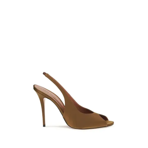 Amina Muaddi Kristina Heel Sandal — Brown
