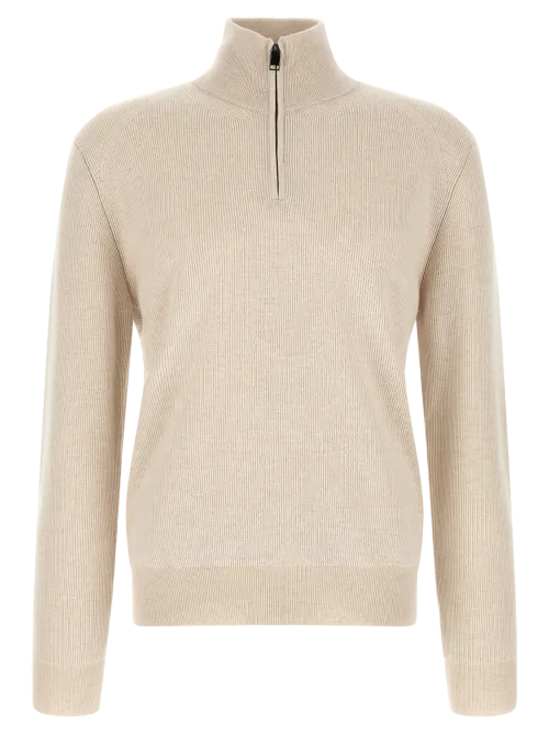 Brioni Cashmere-Blend Half-Zip Sweater — Beige