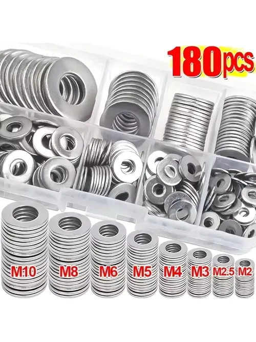 180-piece Hardware Flat Washer Tool Kit - Durable Polished Surface, erfectly Meets Industrial Repairs and Daily Needs
