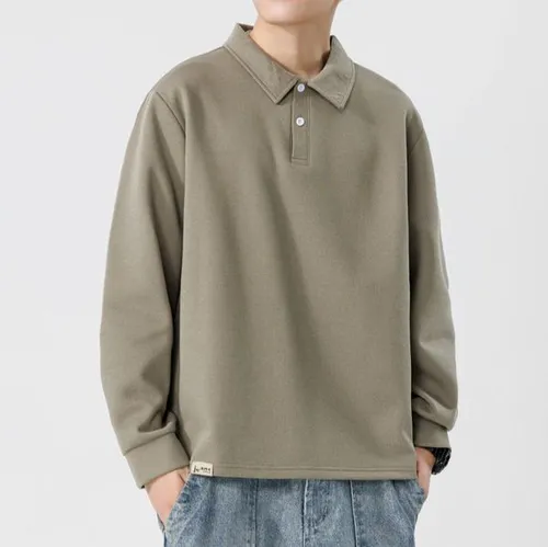 184 Men Long-sleeved Autumn and Winter Heavy Loose Solid Color Lapel Youth Casual