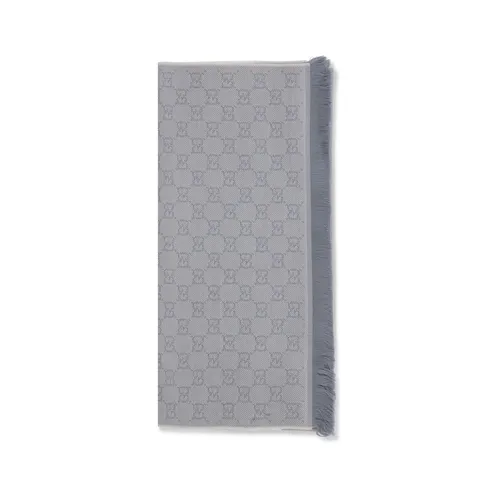 Gucci GG-Embroidered Wool Scarf — Gray