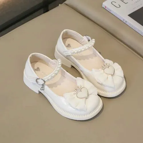 Girl Leather Shoes Mary Jane for Wedding Party Children Fashion Sweet Crown Bowknot Single Shoes Elegant Kid Princess Flat ShoesT251101
