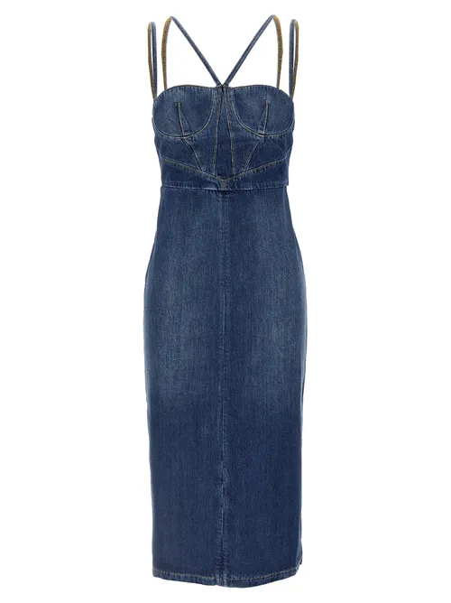 Nensi Dojaka Structured Denim Bustier Dress — Blue