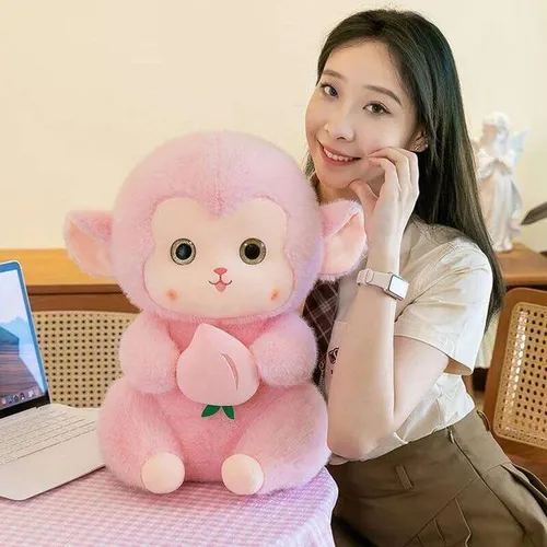 New cute little creative plush toy holding peach monkey children's doll birthday gift R260908