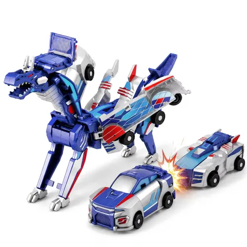Hotfree Magnetic Dinosaur Transformer Car Toy, 2-in-1 Magnetic Cars That Transform into Flying Dragon Deer and Unicorn, Automatic Collision Transforming Toy, Fun STEM Toy Birthday Christmas Gift for Boys & Girls