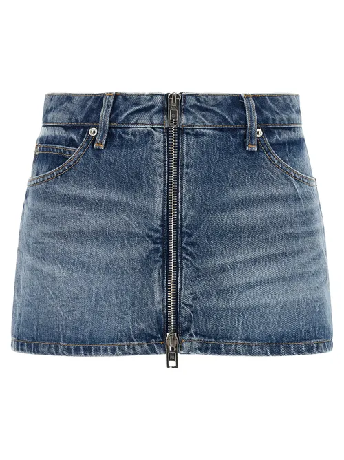 Alexander Wang Zip-Front Denim Skort — Blue