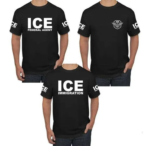 ICE Immigration Police, Fedral Agent Customs Enforcement Political Men's Novelty T-Shirt Humor Funny Letters Printed Saying Tee C260228