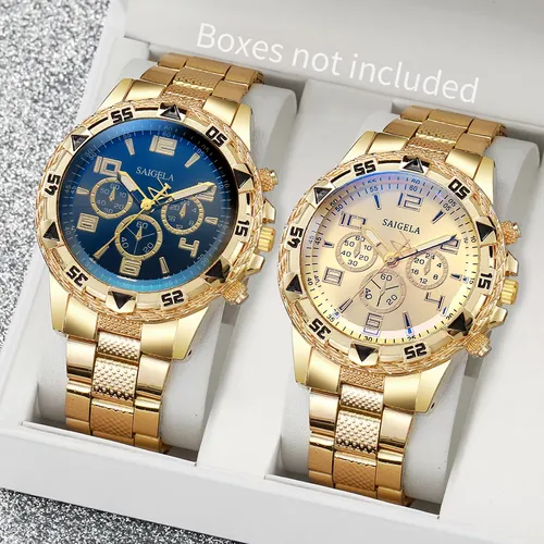 2pcs/set Men Business Watches Fashion Arabic Dial Steel Band Male's Quartz Watch Set (Without Box)