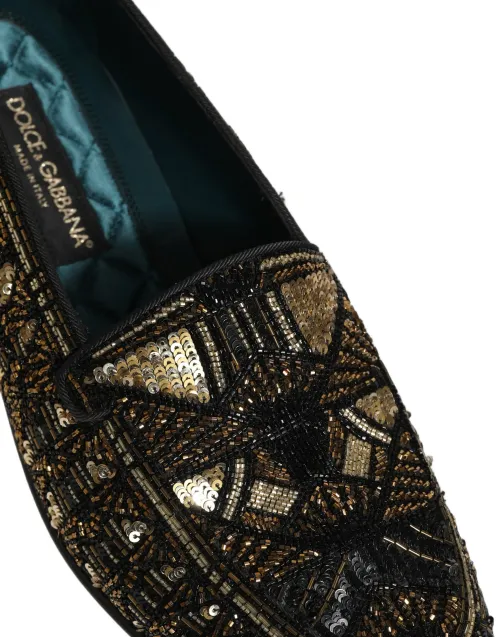 Dolce & Gabbana Sequin-Embroidered Leather Loafer — Black