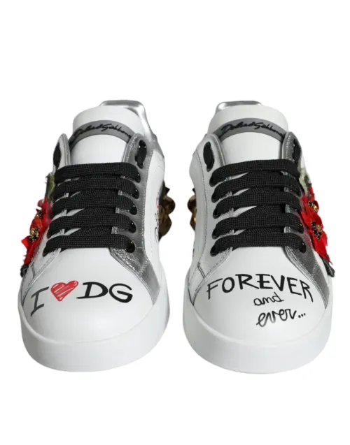 Dolce & Gabbana Leather Studded Low-Top Sneaker — White