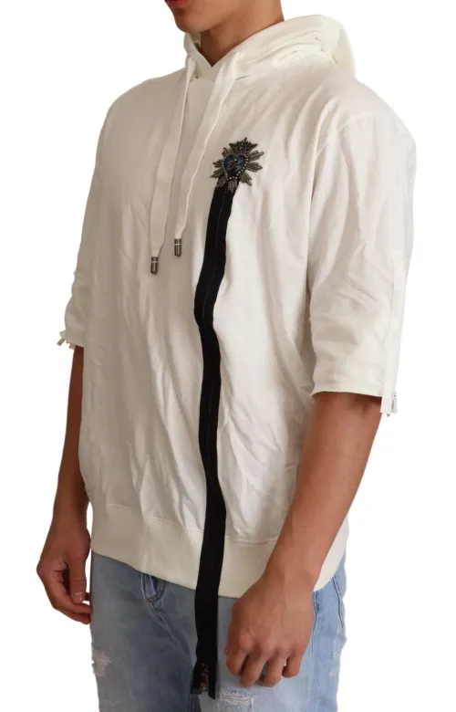 Dolce & Gabbana Crystal-Embroidered Cotton Hoodie — White