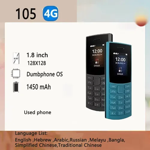Finland Made 105 2023 Bluetooth 5.0 Feature Phone 4G net Dual SIM 1.8" Battery FM Radio Call Recording Hebrew Key use phone