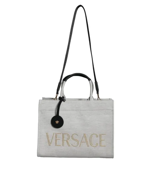 Versace Canvas Logo-Embroidered Tote Bag — White