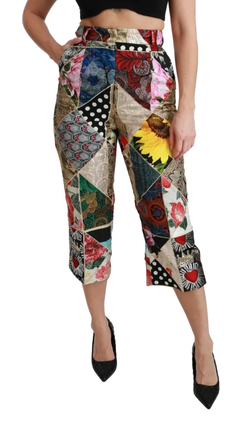 Dolce & Gabbana Floral Patchwork Silk Trousers — Multicolor