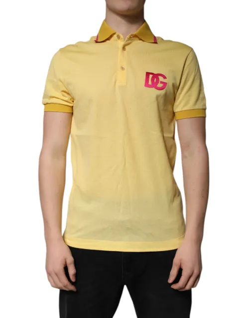 Dolce & Gabbana Logo-Embroidered Cotton Polo — Yellow