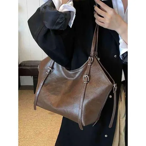 Textured PU Leather Casual Tote Bags Autumn Winter Vintage Large Capacity Commuter Shoulder Bag Lady Travel Handbags XJ260306