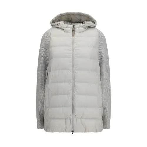 Brunello Cucinelli Monili Chain Hybrid Down Down Jacket — Gray