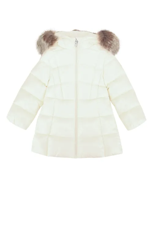 Moncler Jr Emma Long Parka Down Jacket — White