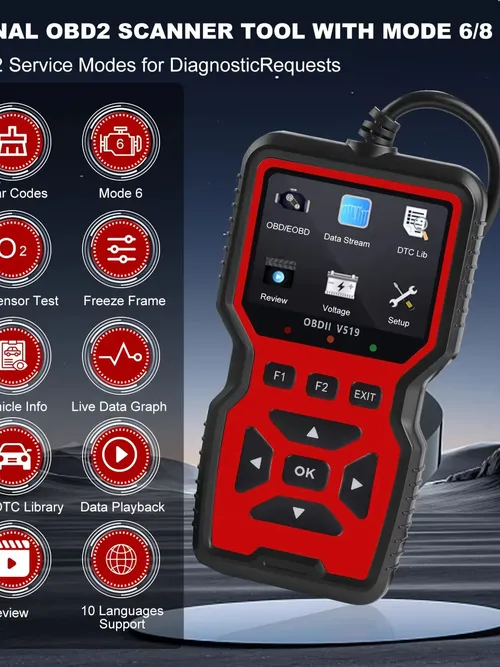 V519 Professional Obd2 Scanner - Usb-Powered Automotive Diagnostic Tool with Real-Time Data Stream, Full-Featured Obd Ii Testing (I/M Ready, Bod2/Eobd), Clears Engine Fault Lights, Reads/Erases Codes for Most Vehicles, Automotive Maintenance, Ergonomic Design, Durable Plastic Casing